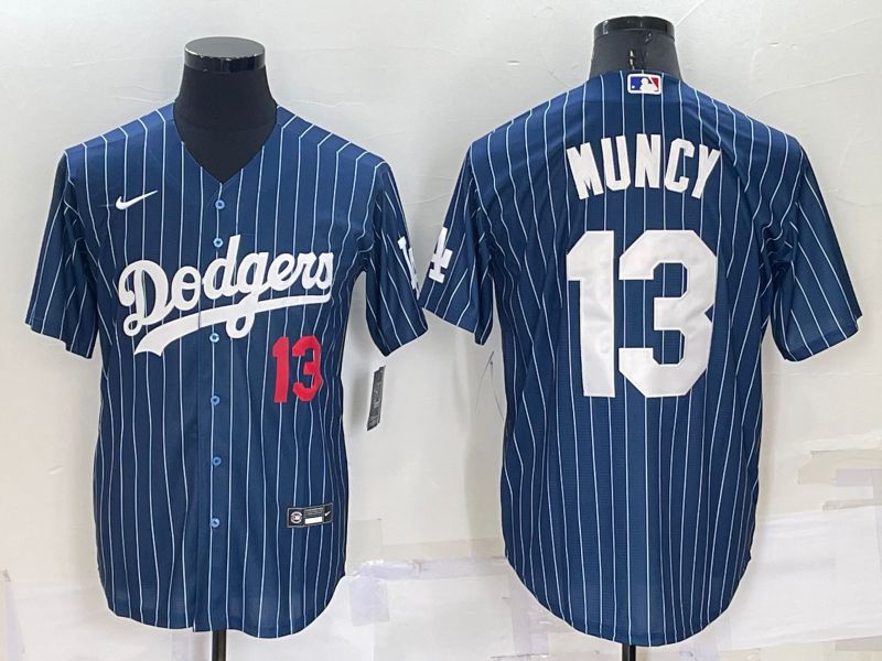 Men Los Angeles Dodgers 13 Muncy Blue Stripe Throwback Nike 2022 MLB Jerseys